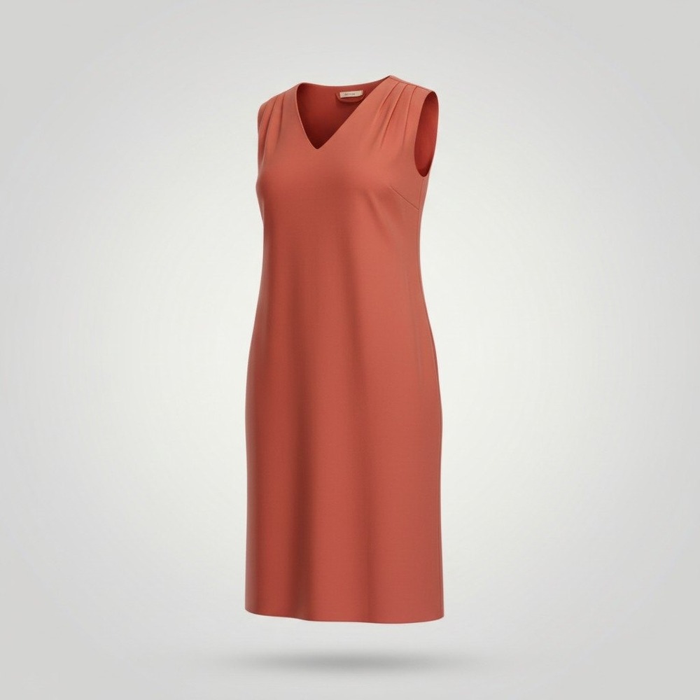 Sissy-Bow Sleeveless V-Neck Midi Dress Terracotta, Linen Blend XL